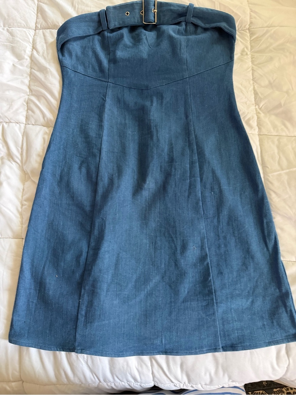 Camilla Strapless Mini Dress in Denim Blue with Belt
